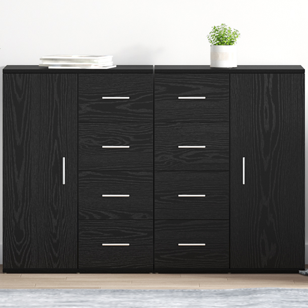 vidaXL Corona Single Door 4 Drawer Black Oak Sideboard Set of 2 Image 1