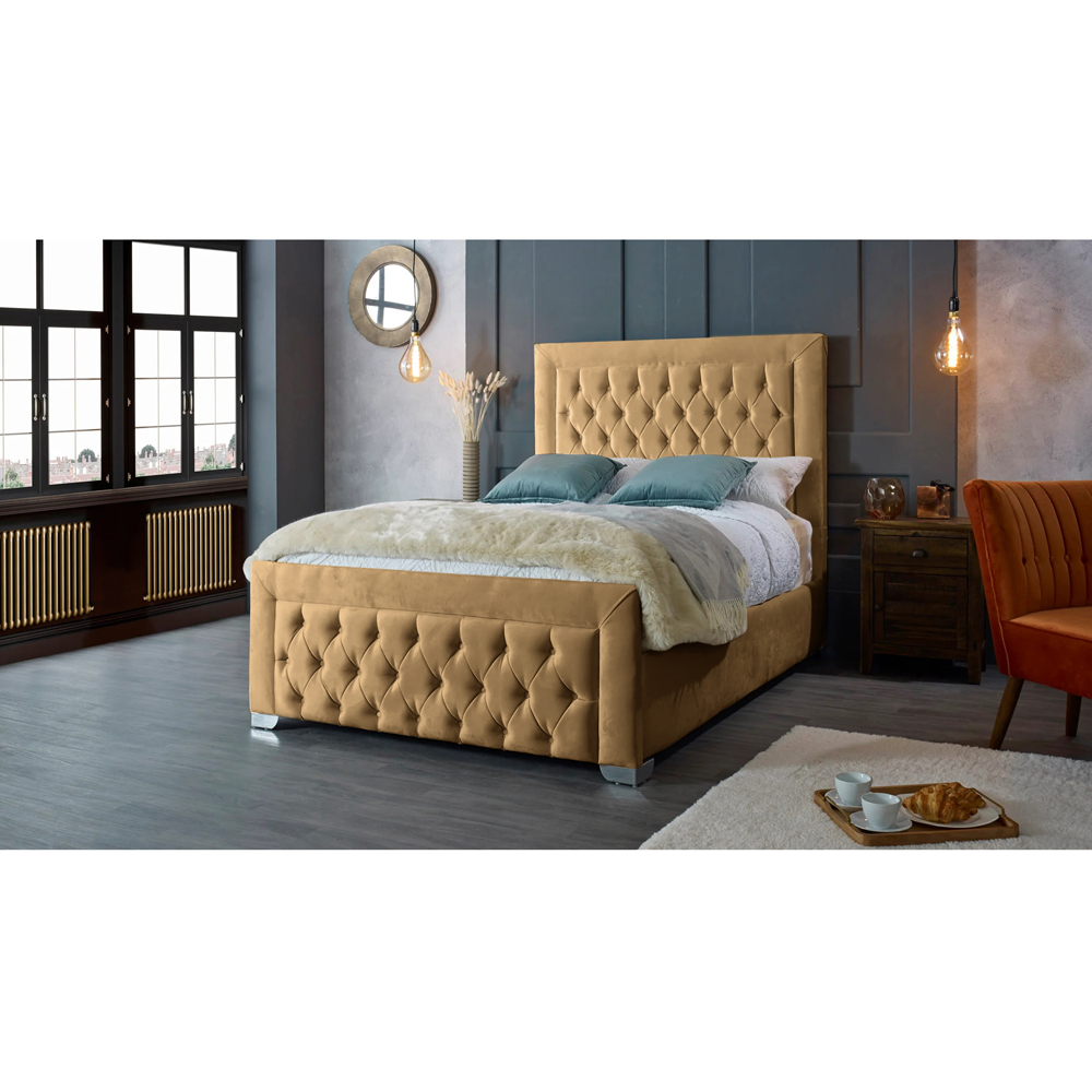 Eleganza Home Gelson Super King Size Beige Plush Velvet Bed Frame with Chesterfield Headboard Image 2