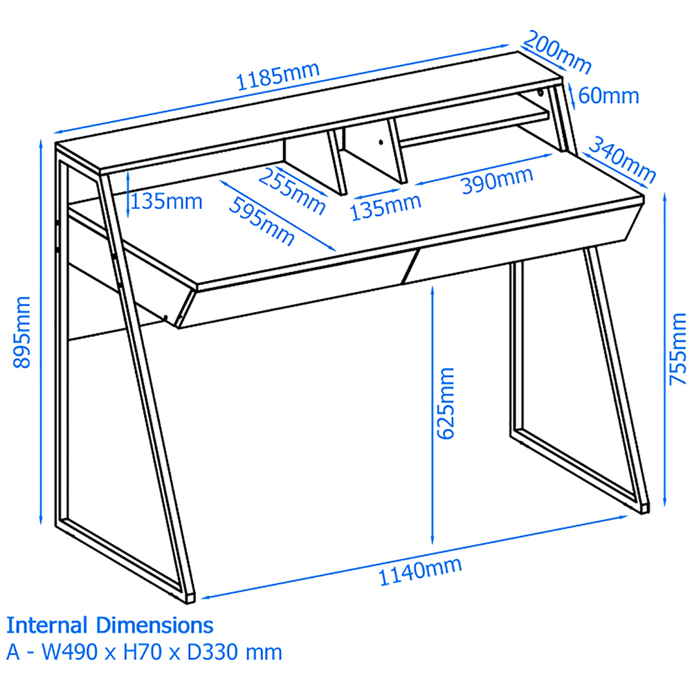 Alphason Salcombe 2 Drawer Oak and Black Office Desk Image 6