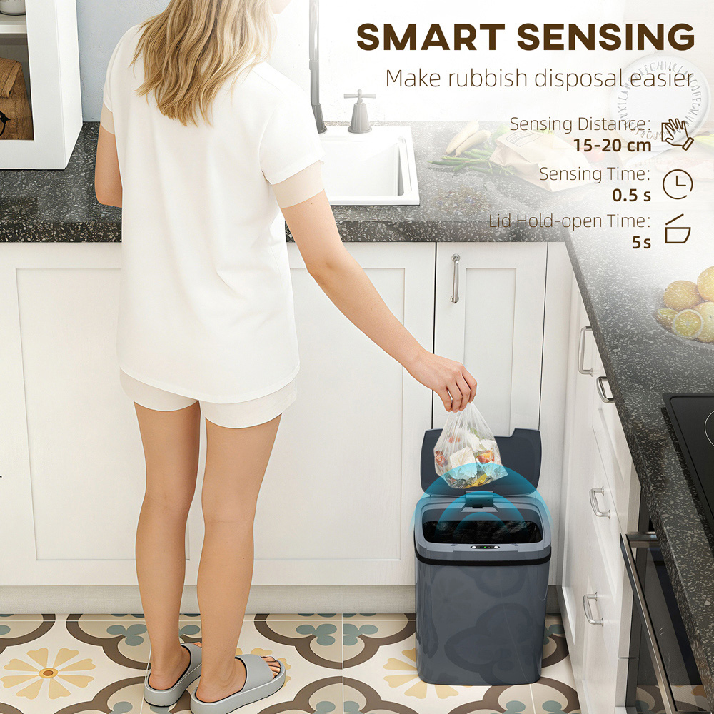 HOMCOM Grey Automatic Kitchen Sensor Bin 15L Image 4
