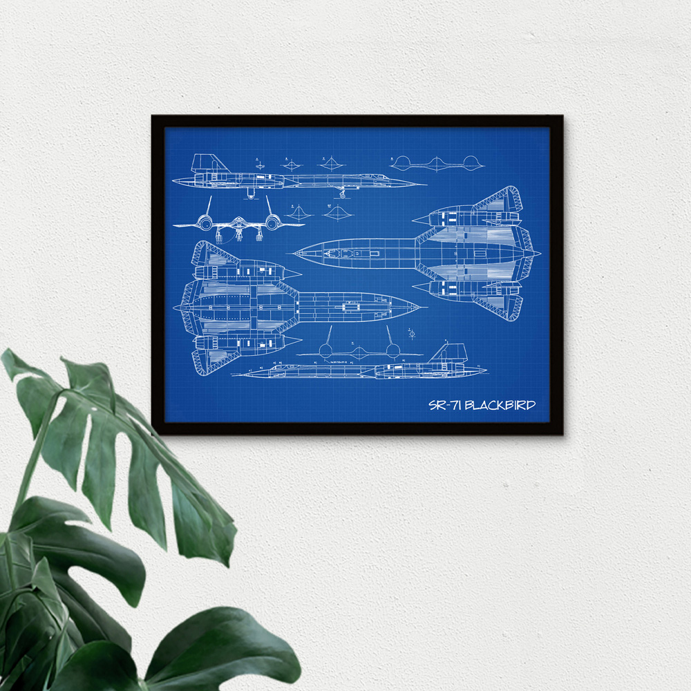 Artery8 US Aircraft SR-71 Blackbird Habu Spy Plane Blueprint Plan Framed Wall Art Print 30 x 41cm Image 3