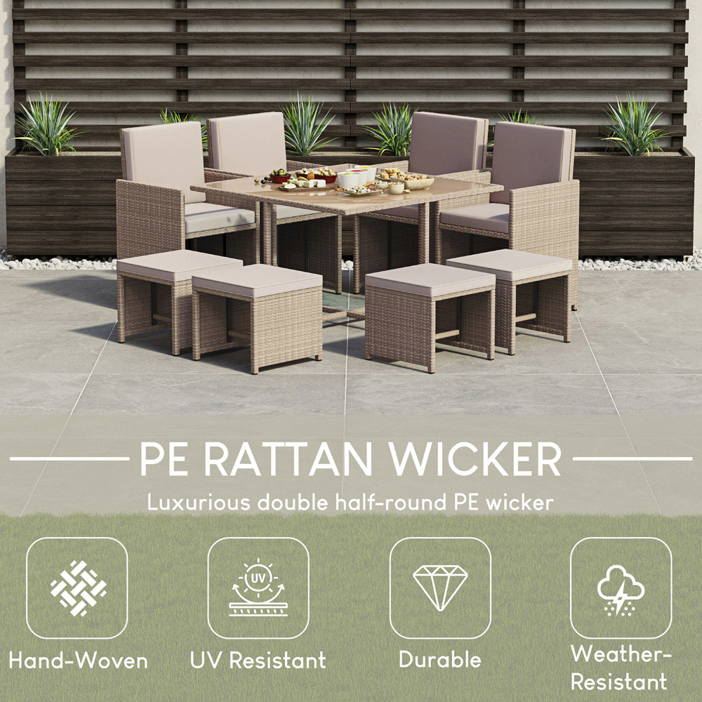 GARDEN VIDA Cuba 8 Seater Natural PE Rattan Garden Dining Set with Cover Image 4