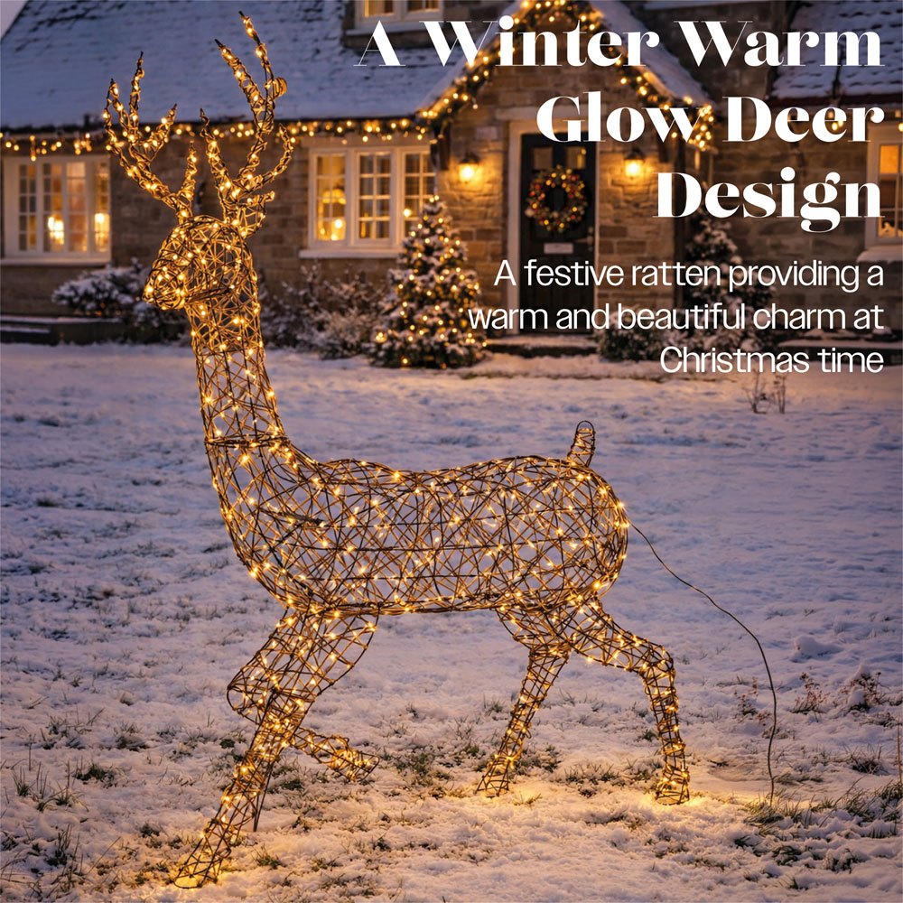 Xmas Haus 351 Warm White LED Brown Rattan-Effect Metal Deer Christmas Decoration 145cm Image 3