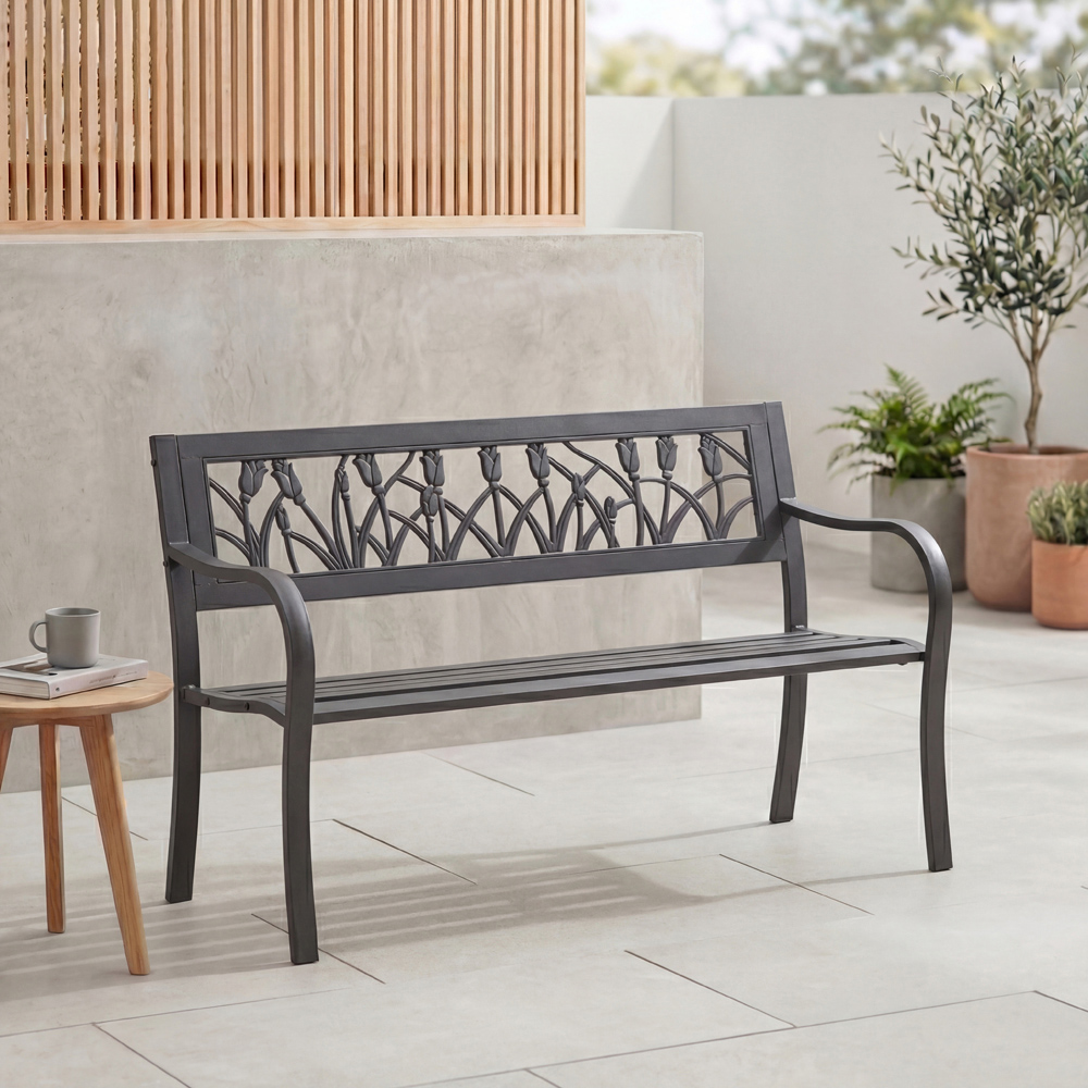 GARDEN VIDA Tulip Style Steel Garden Bench Image 7
