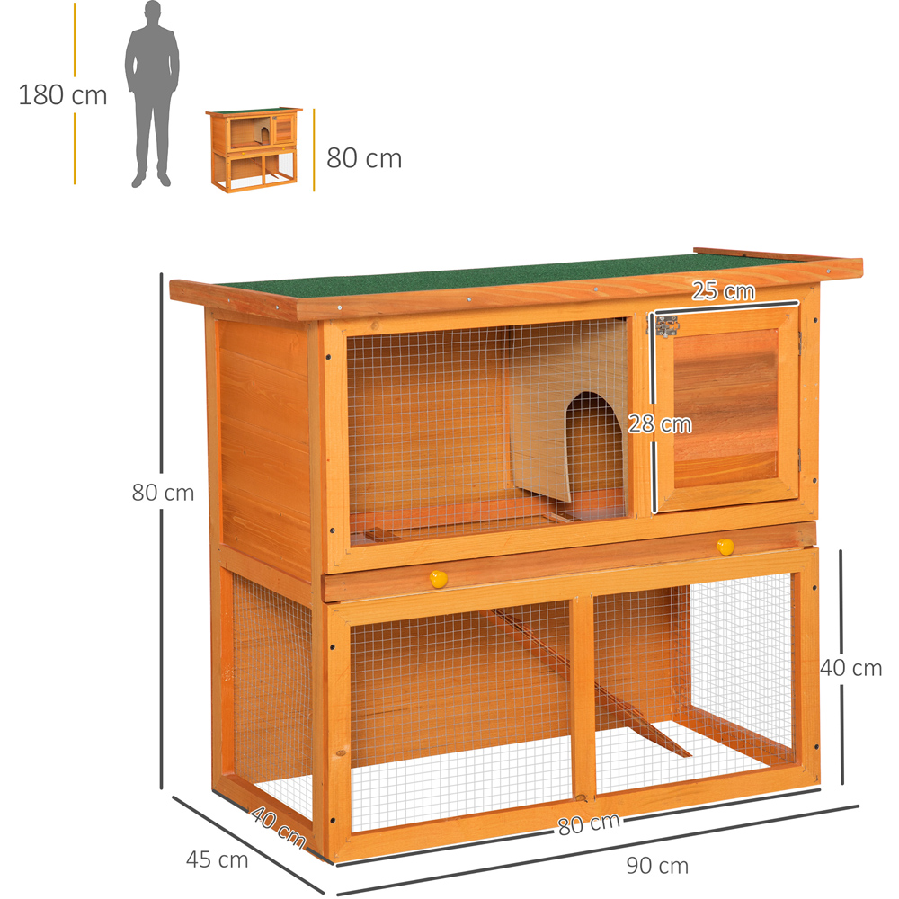 PawHut 2 Tier Wooden Rabbit Hutch Image 6