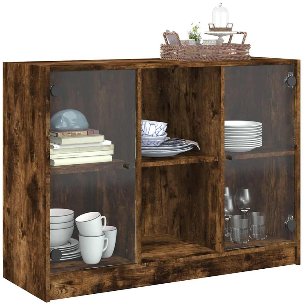 vidaXL 2 Glass Door 2 Shelf Smoked Oak Sideboard Image 5