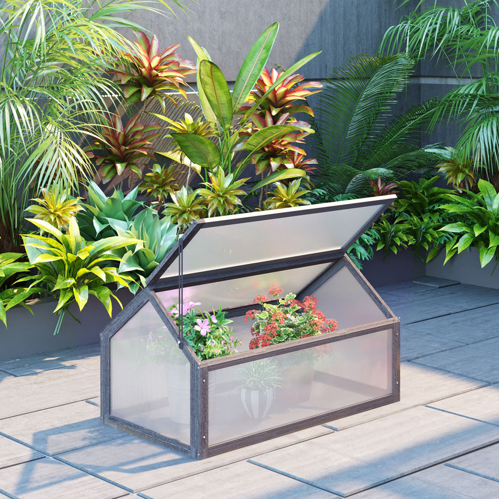 Outsunny Grey Wooden Polycarbonate 2.9 x 1.7ft Mini Greenhouse Image 2