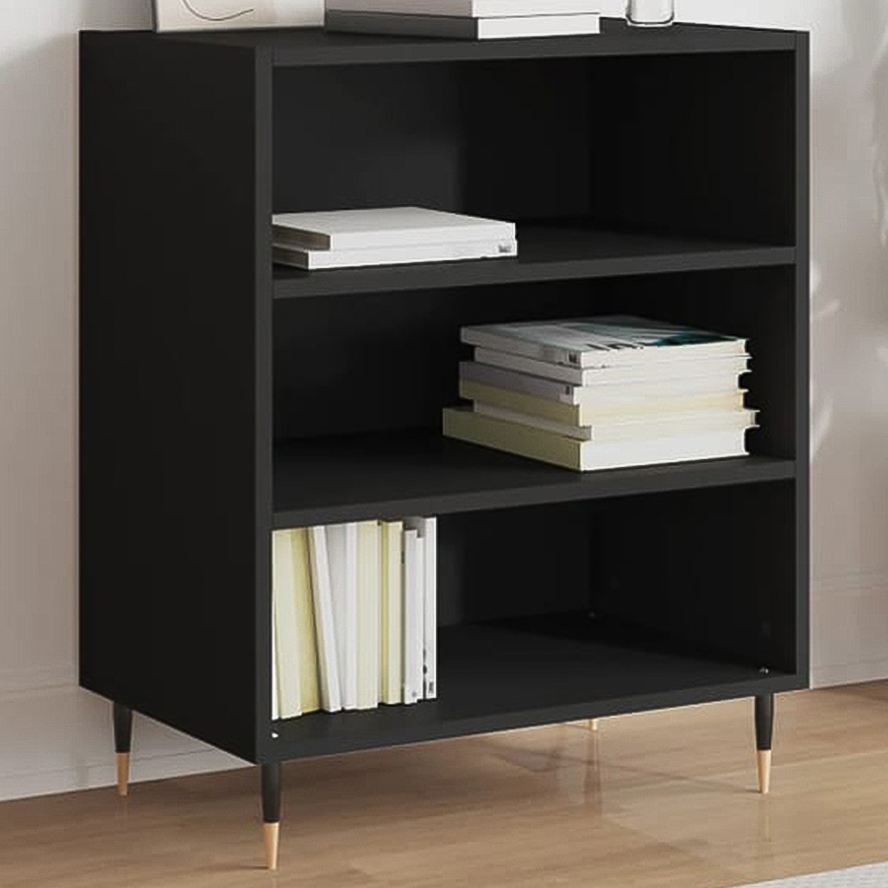 vidaXL 3 Shelf Black Wooden Sideboard with Metal Legs Image 1