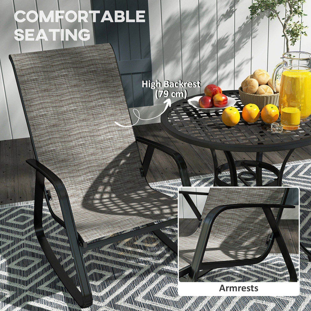 Outsunny Set of 2 Light Brown High Back Garden Rocking Chair Image 5