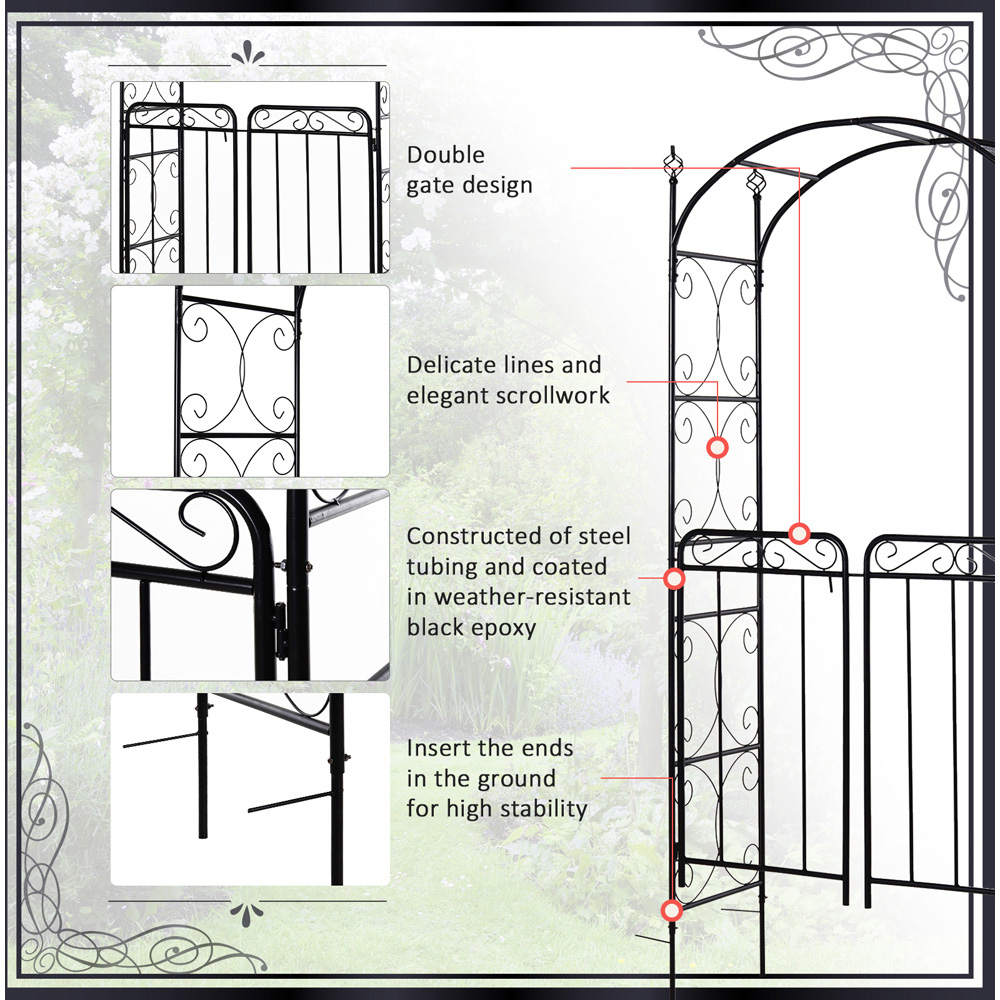 Outsunny Antique Black Metal Garden Arch with Gate Image 6