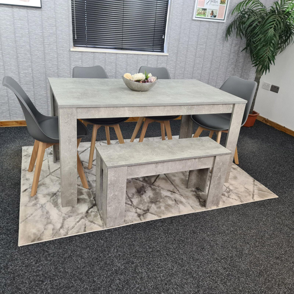 Kosy Koala 6 Seater Plastic and Faux Leather Dining Bench Set Stone Grey Effect and Grey Image 2