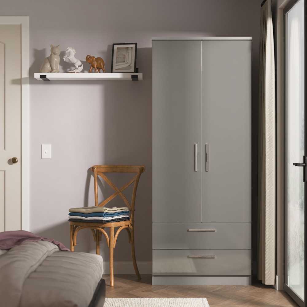 Crowndale Knightsbridge 2 Door 2 Drawer Grey Gloss and Dusk Grey Wardrobe Ready Assembled Image 9
