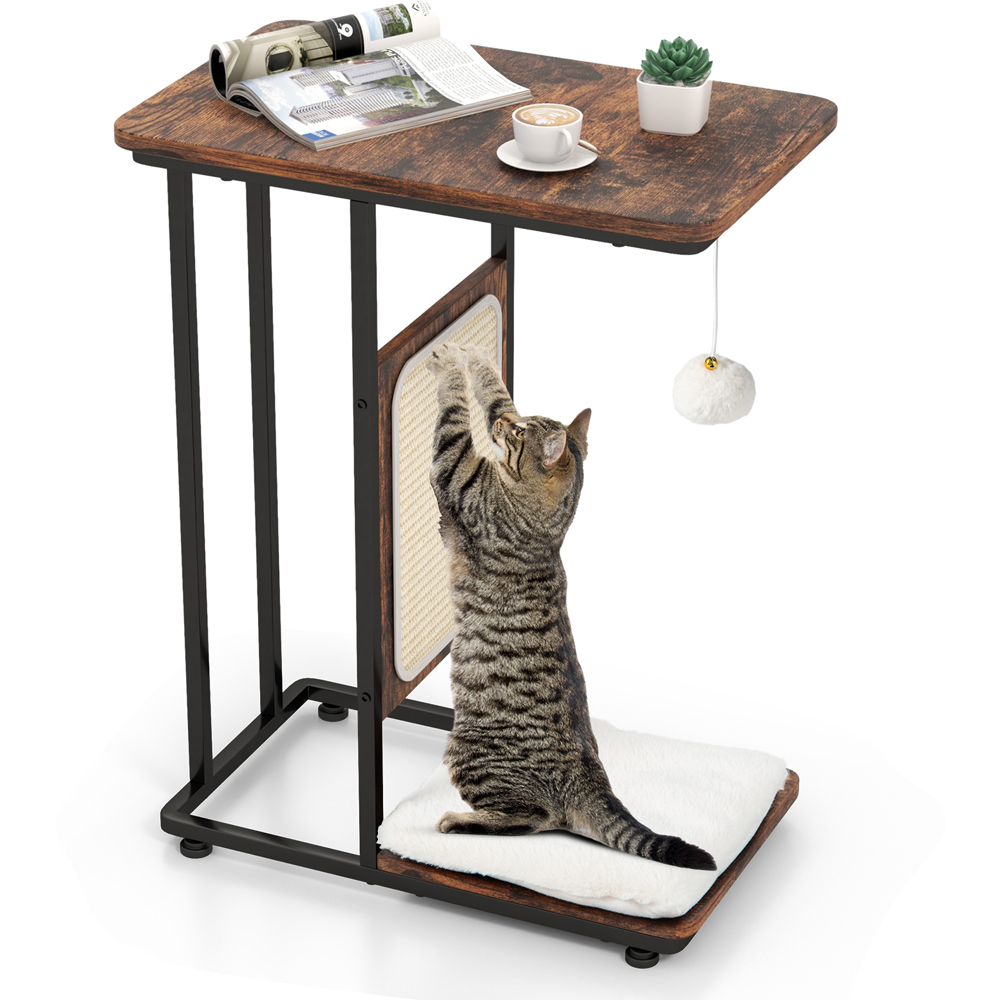 Costway Rustic Brown Side Table with Cat Tree Image 3