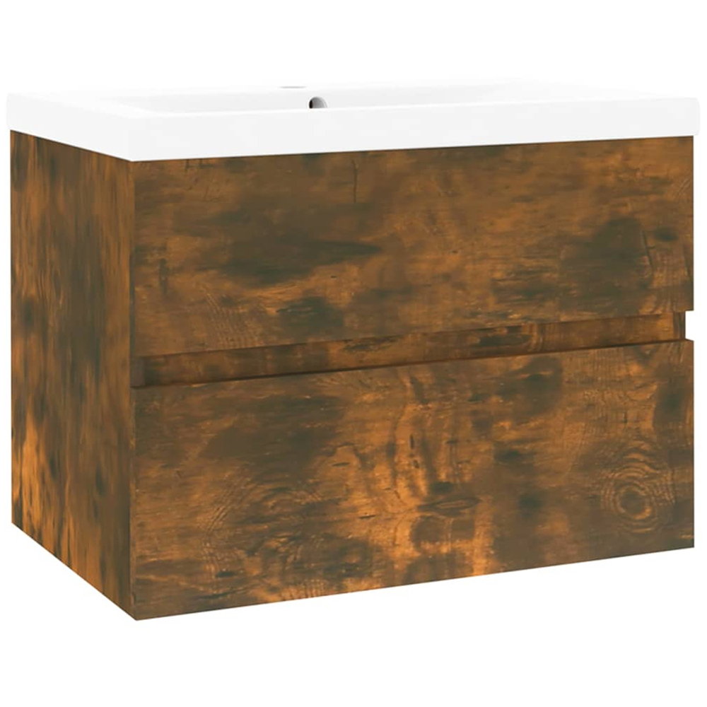 vidaXL 2 Drawer Smoked Oak and White Sink Cabinet with Basin Image 2
