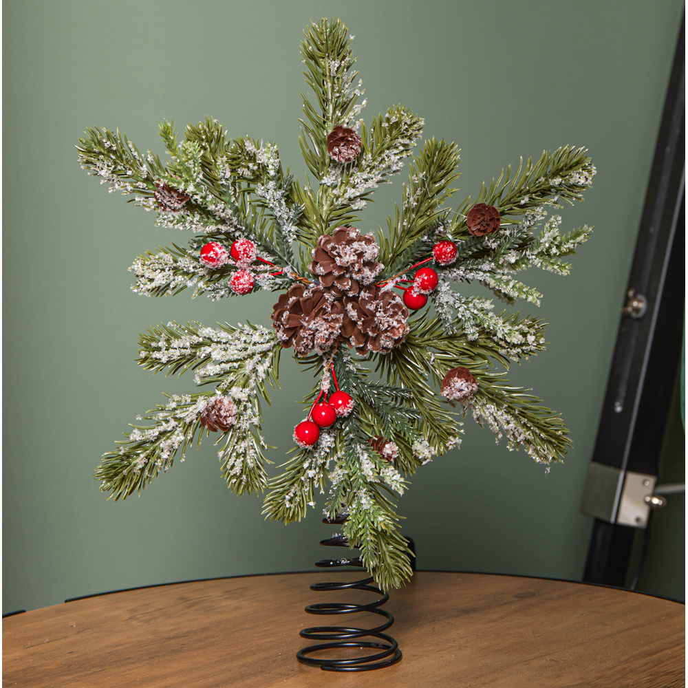 Samuel Alexander Red Berries Pinecones Frosted Foliage Christmas Tree Topper 33cm Image 9