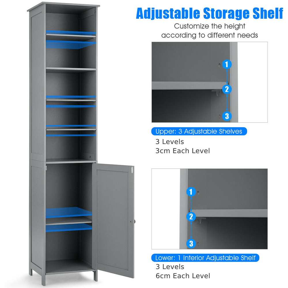 Costway Single Door 5 Shelf Grey Storage Cabinet Image 7