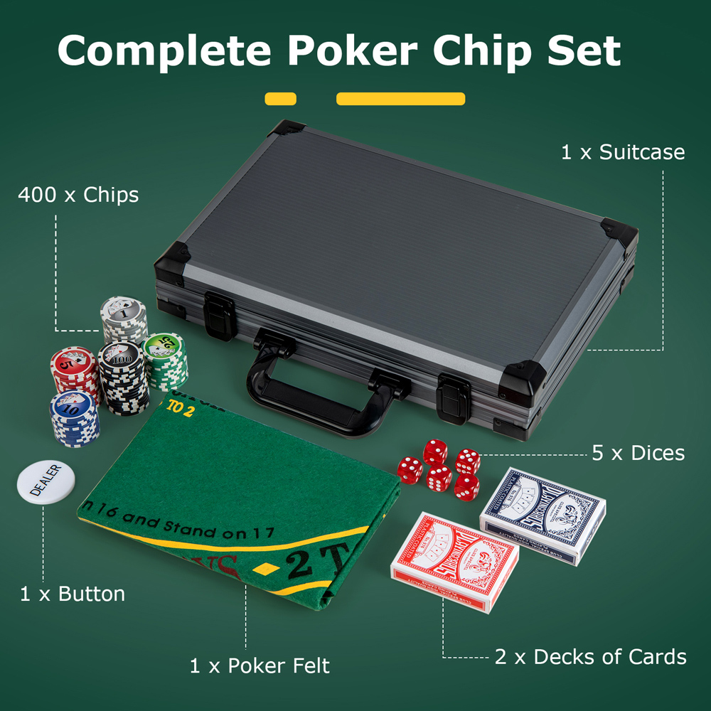 Costway Black Texas Holdem Poker Set with 400 Chips Image 4