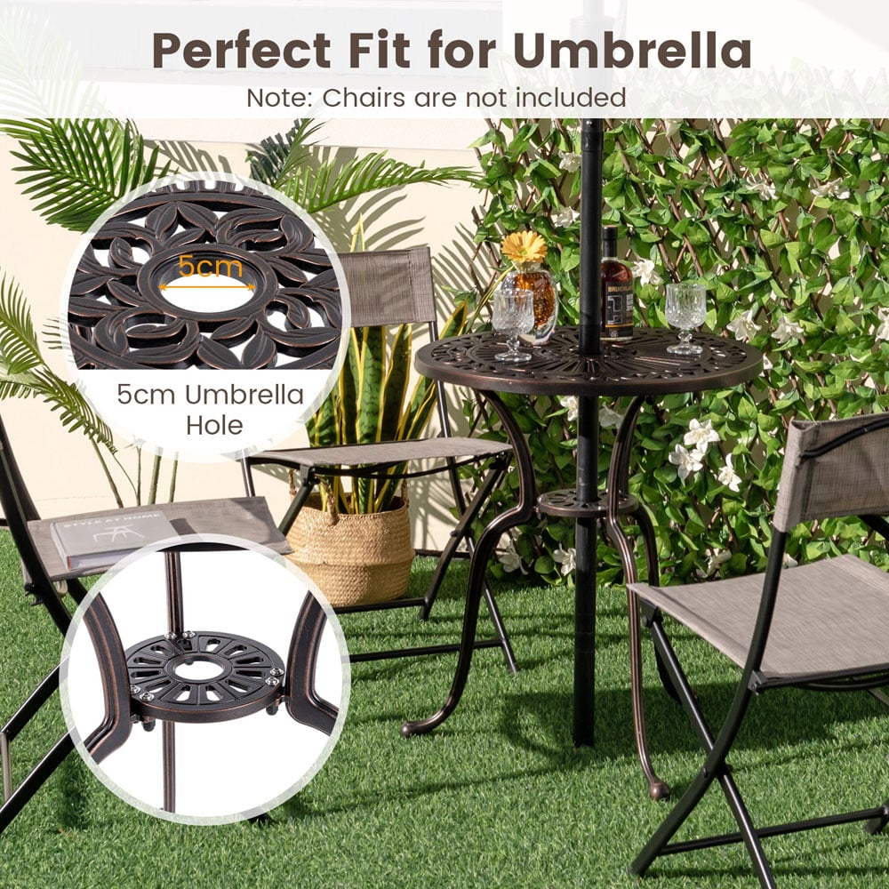 Costway Copper Round Cast Aluminium Table with Umbrella Hole Image 6