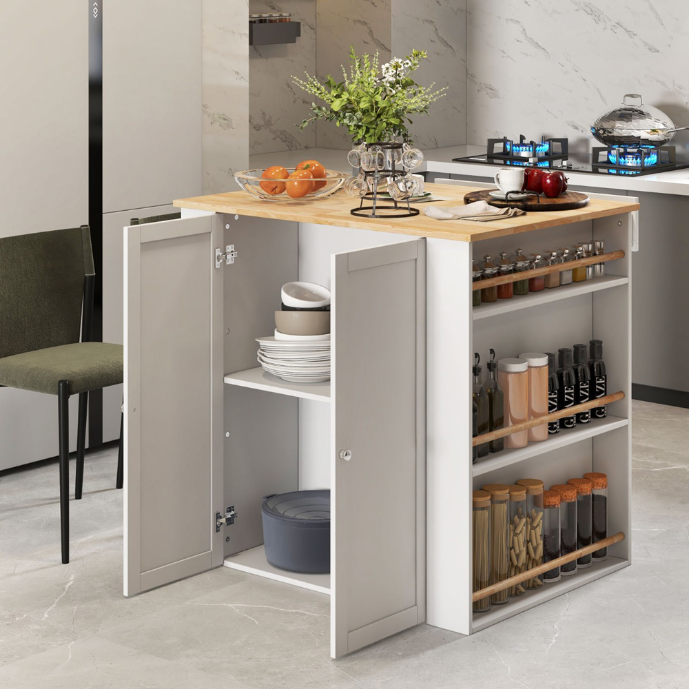 Costway 2 Door Single Drawer 2 Shelf White Kitchen Island Cart with Racks Image 3