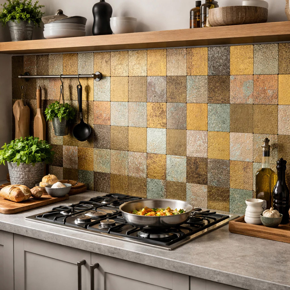 Britwall Bronze Multi-Shade Mosaic Square Aluminium Peel and Stick Backsplash 300 x 300mm 4 Pack Image 4