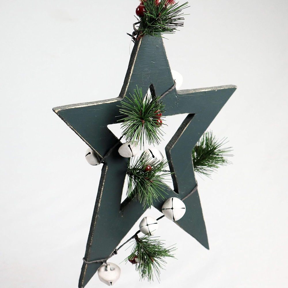 Shatchi Green Star Wooden Hanging Christmas Decoration 36cm Image 4