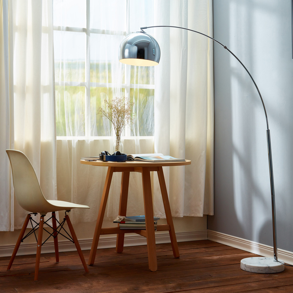 Teamson Home Arquer Arc Chrome Finished White Marble Floor Lamp Image 2