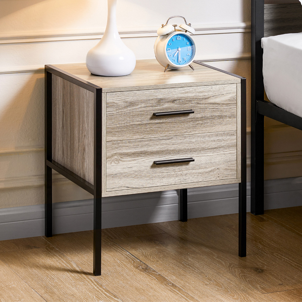Vida Designs Brooklyn 2 Drawer Grey Industrial Bedside Table Image 3