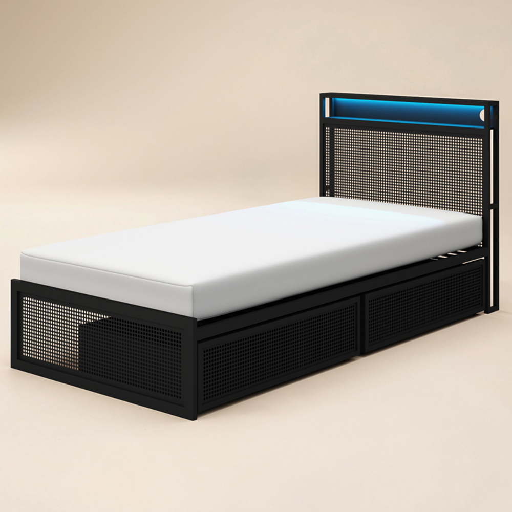 Flair Callan Single Black Metal Bed Frame with Storage and LED Image 2