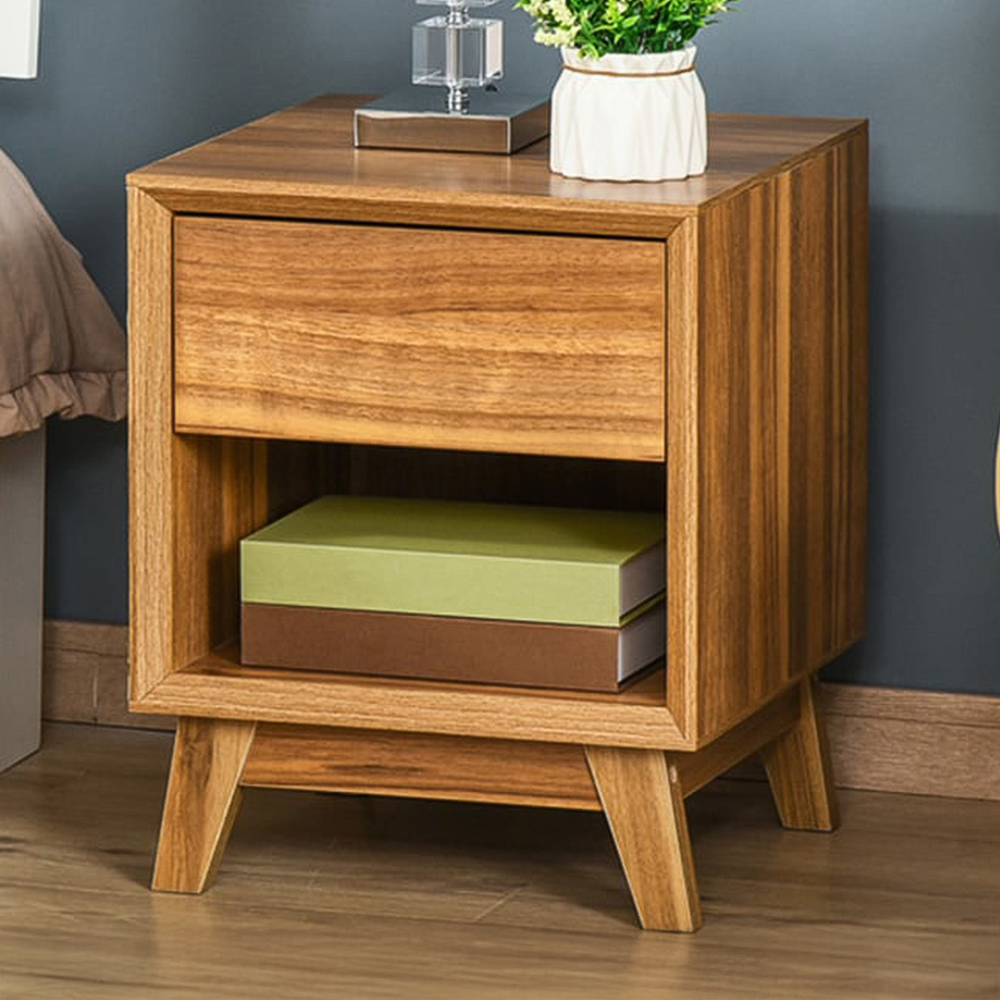 Portland Single Drawer Walnut Brown Bedside Table Image 1