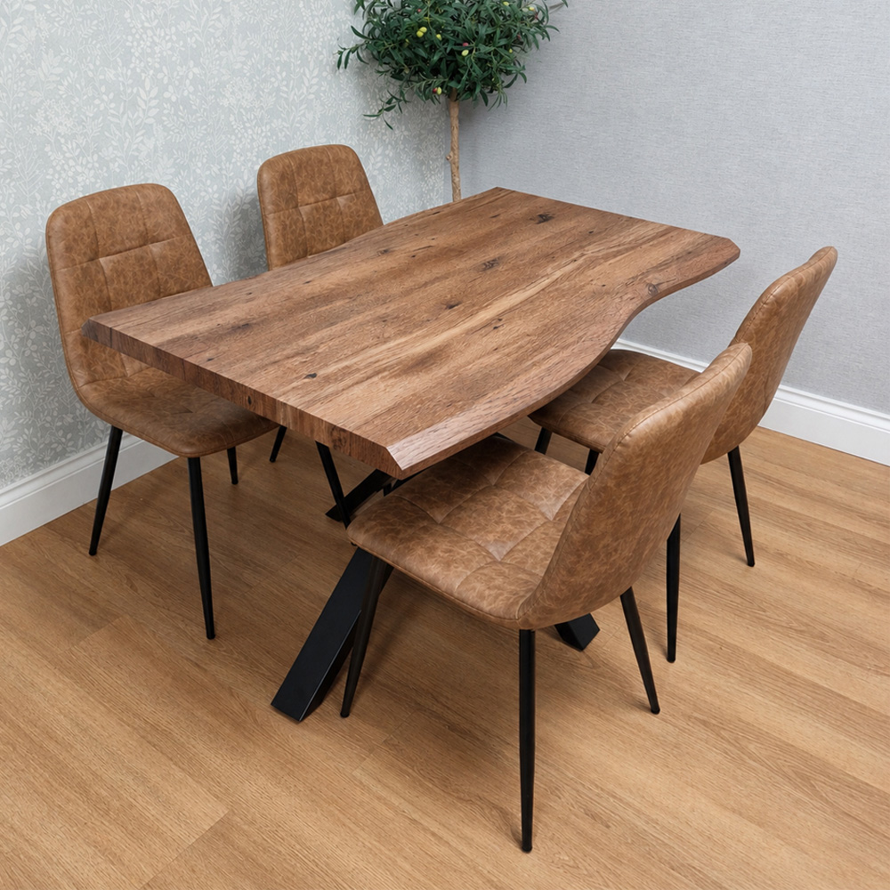 Kosy Koala 4 Seater Wooden Effect Faux Leather Dining Set Rustic Brown Image 1