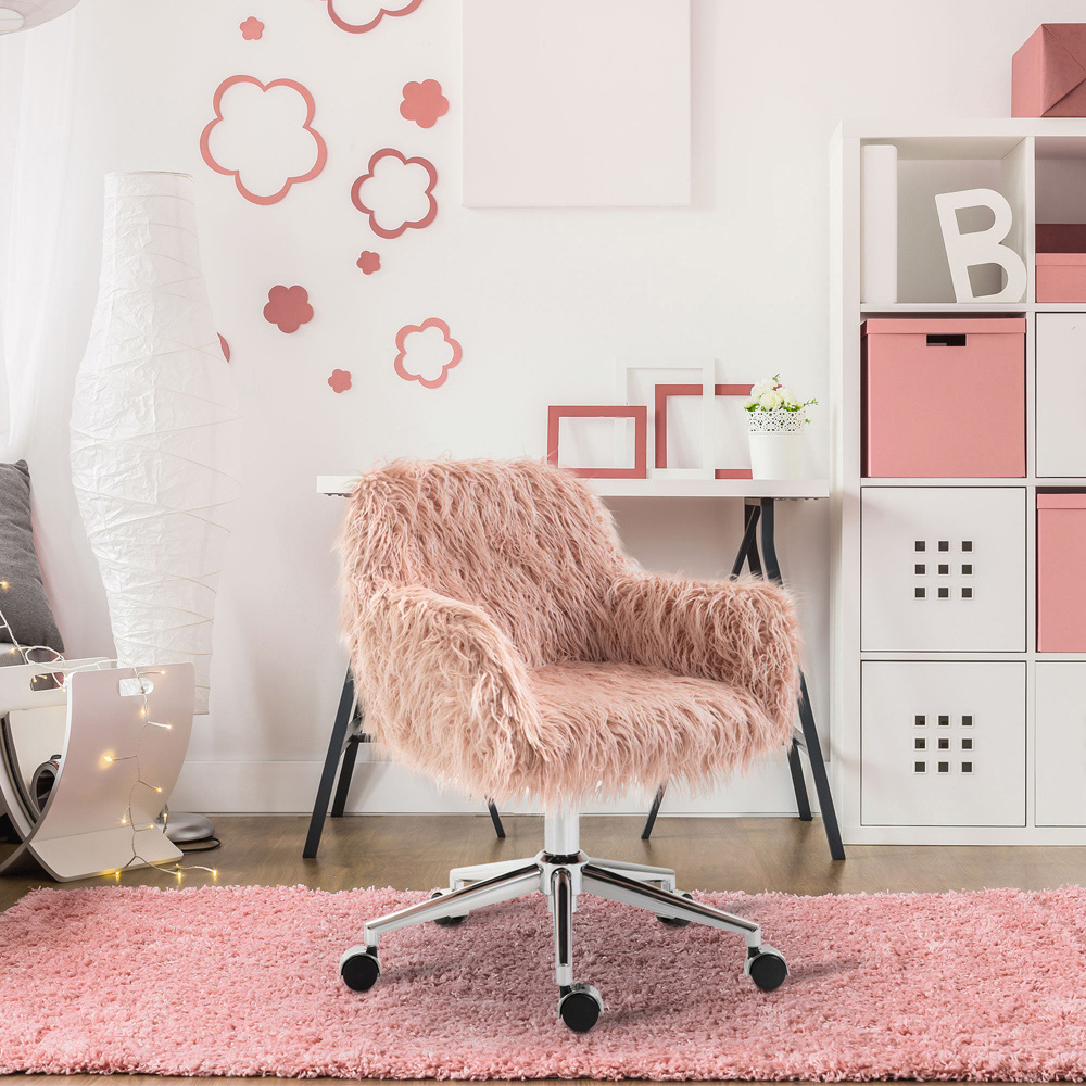 Portland Pink Faux Fur Height Adjustable Swivel Vanity Chair Image 8