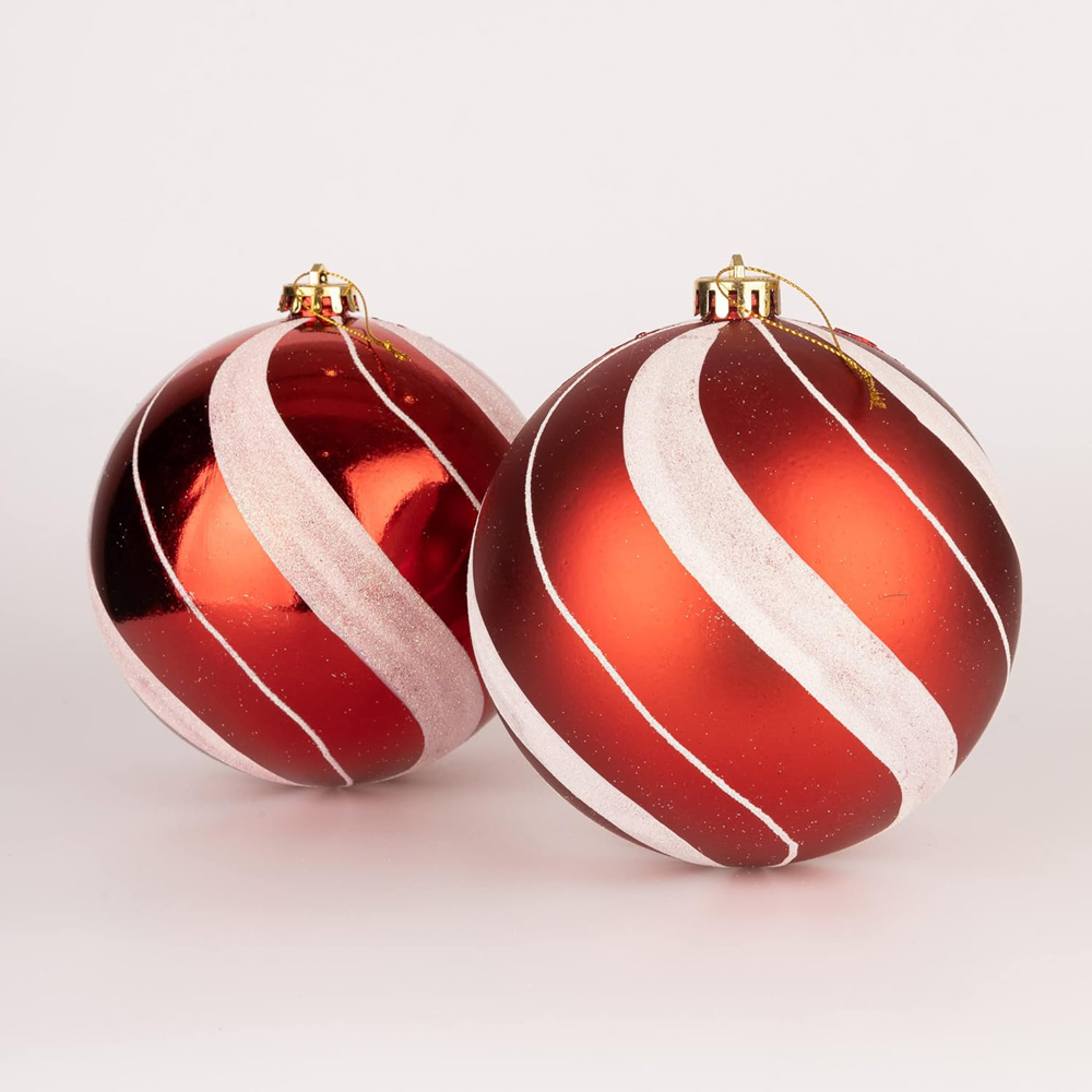 Shatchi 15cm Red and White Candy Stripe Shatterproof Christmas Bauble 3 Pack Image 3