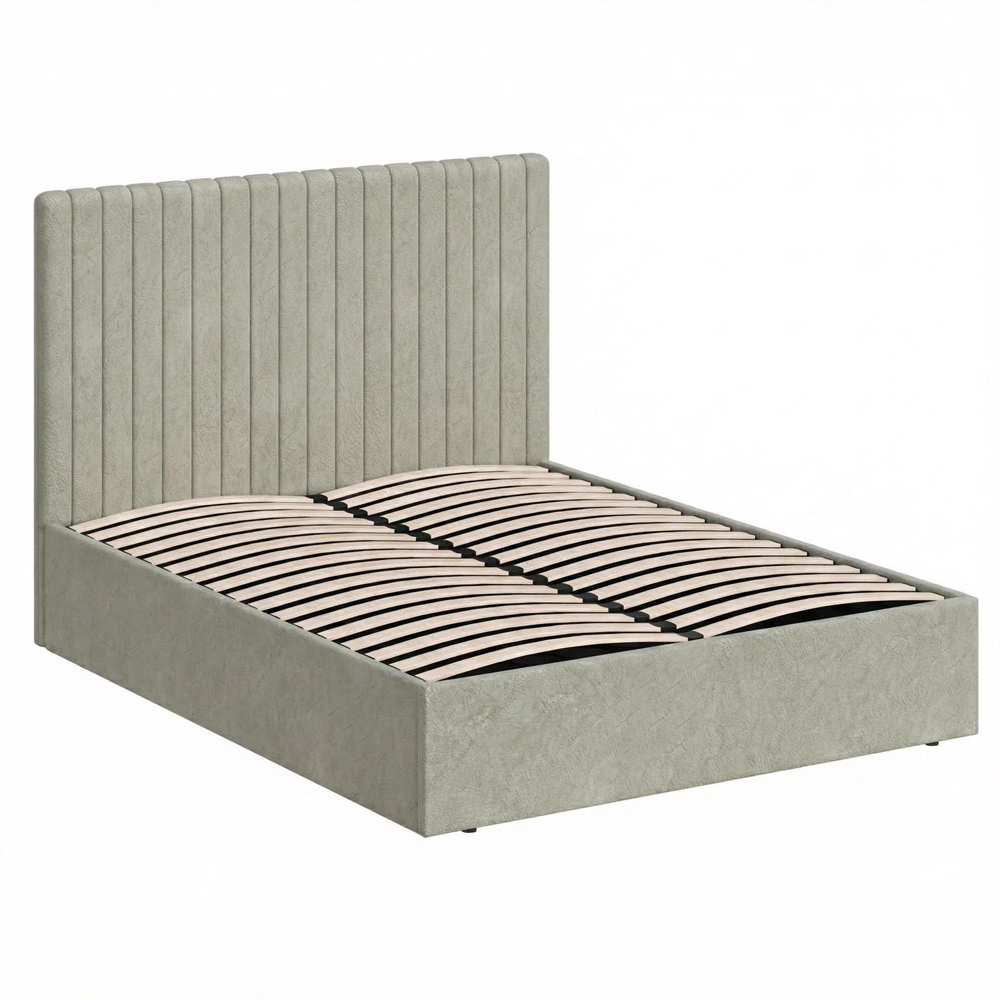 FWStyle Sollom King Size Beige Sand Upholstered Lift-Up Ottoman Bed Frame with Ribbed Headboard Image 6
