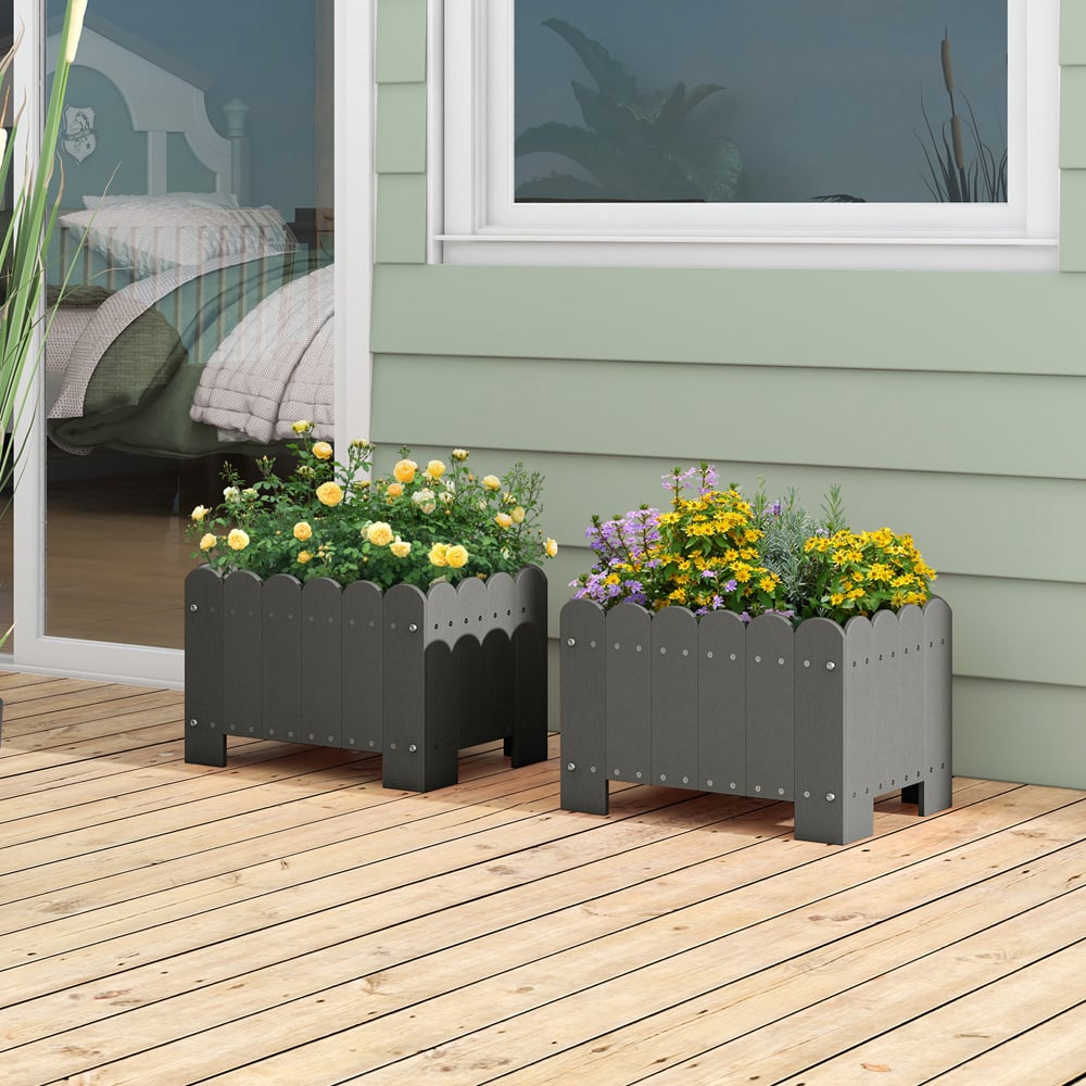 Costway Grey HDPE Rectangular Planter Box 2 Pack Image 2