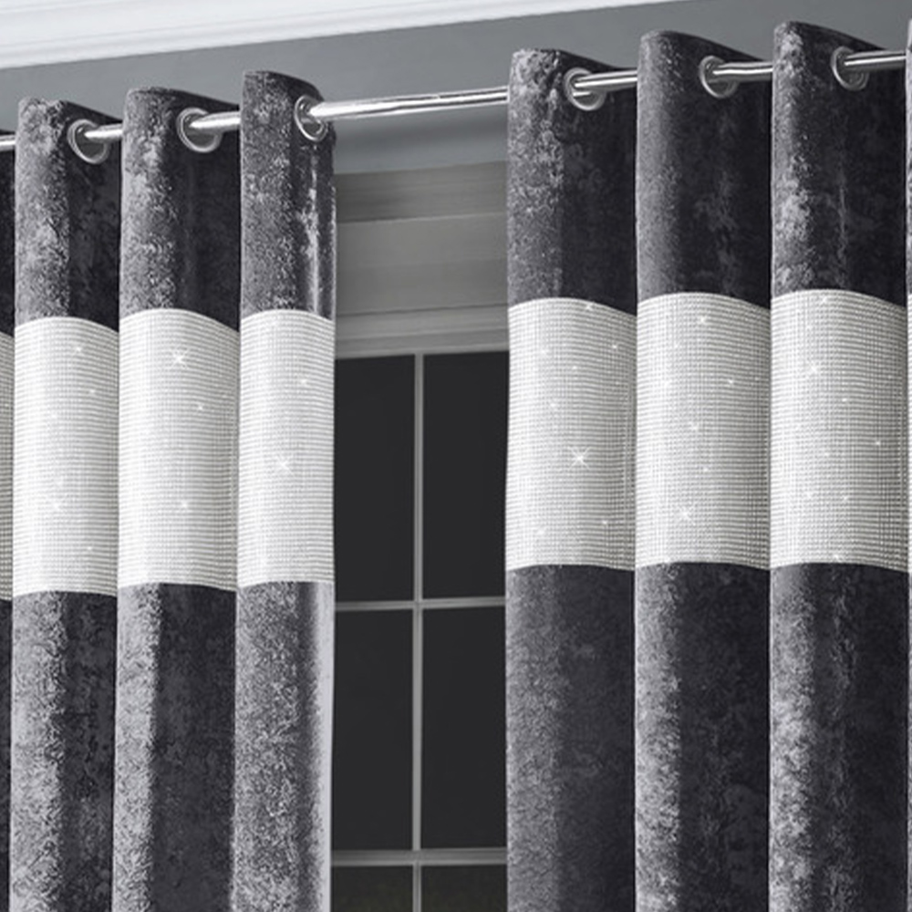Intimates Diamante Charcoal Crushed Velvet Eyelet Curtains 223 x 183cm Image 3