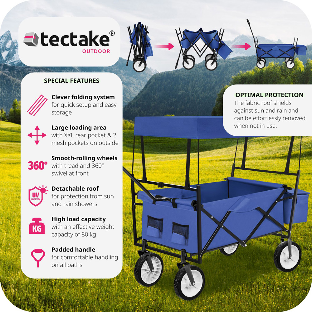 tectake Blue 3 Pocket Foldable Garden Trolley 80kg Image 6