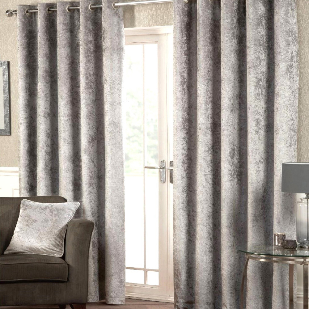 Alan Symonds Silver Crushed Velvet Ring Top Eyelet Curtains 168 x 183cm Image 2