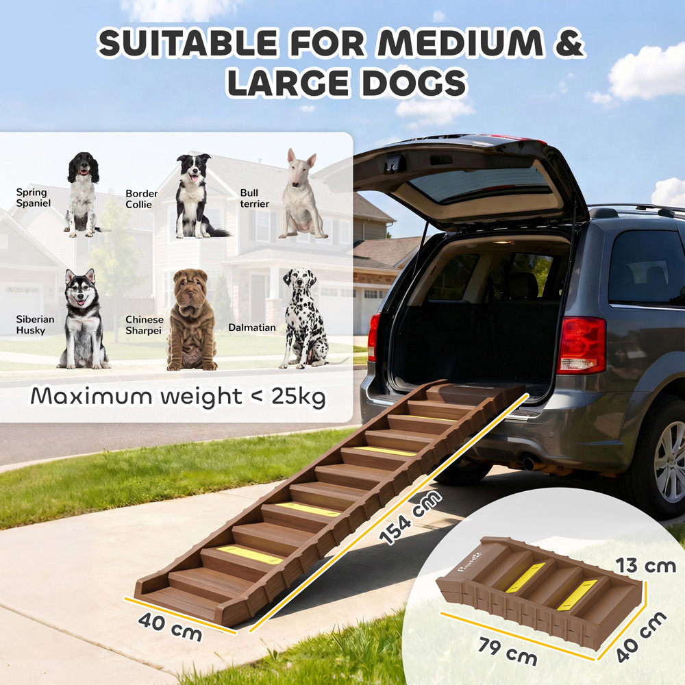 PawHut Brown Foldable Non-Slip Dog Car Ramp Image 9