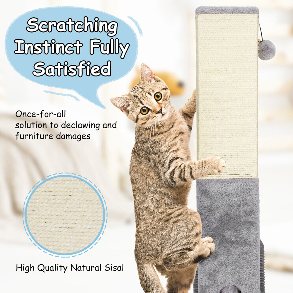 Costway Grey Cat Scratching Post with Balls Massage Brush and Carpet Base Image 6