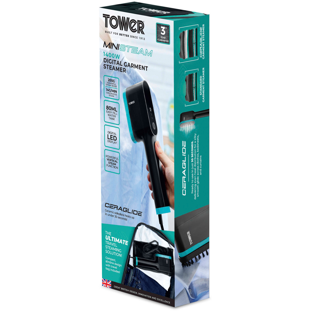 Tower Teal and Black Digital Handheld Garment Steamer Image 2