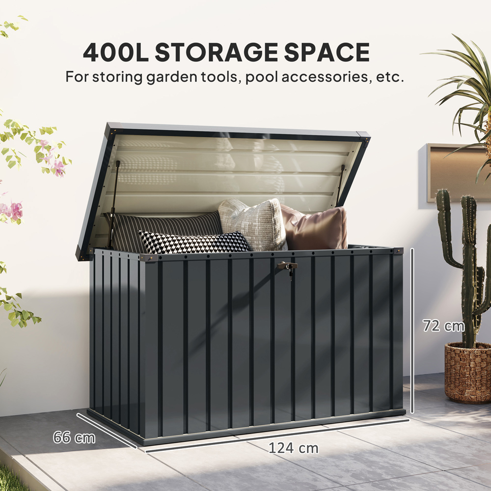 Outsunny 400L Waterproof Metal Outdoor Storage Box with Lock Image 7