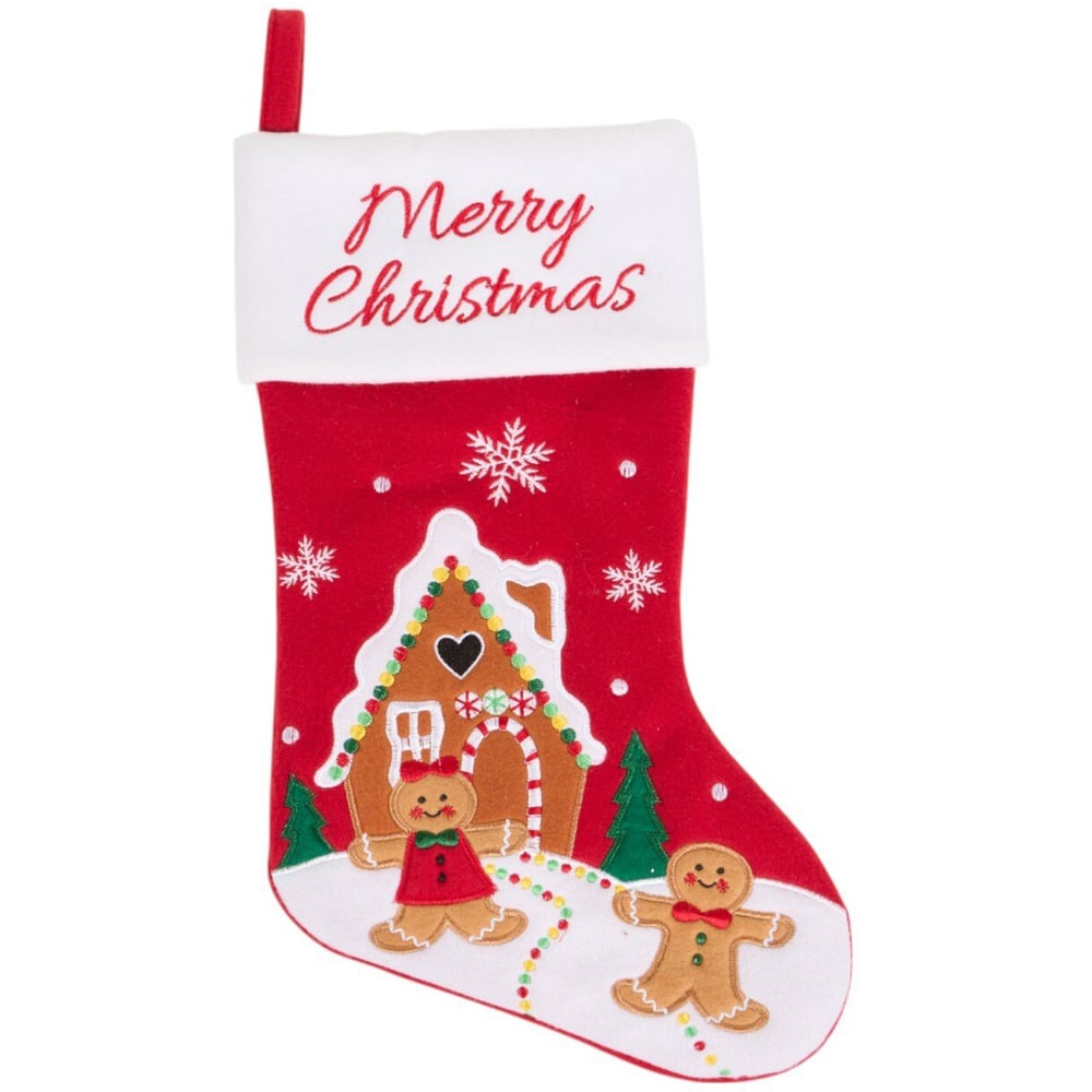 Merry Christmas Gingerbread Stocking Red Image 1