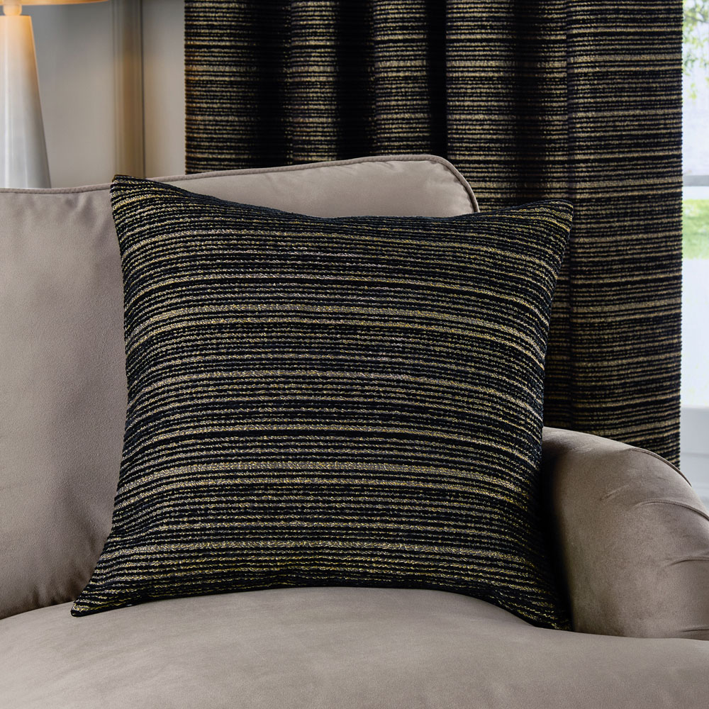 Paoletti Jupiter Black and Gold Chenille Jacquard Cushion 50 x 50cm Image 2