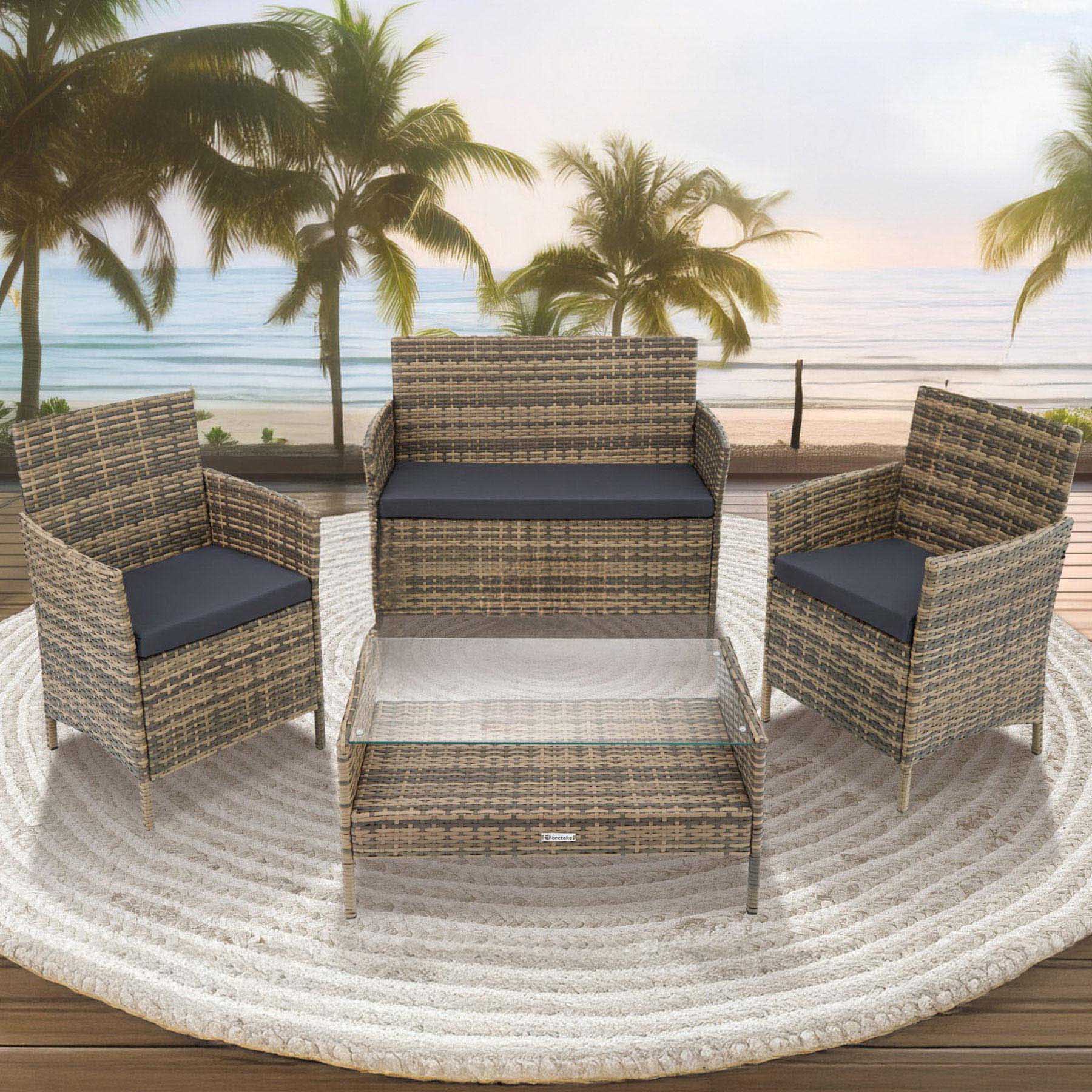 tectake Madeira 4 Seater Natural Rattan Garden Lounge Set Image 1