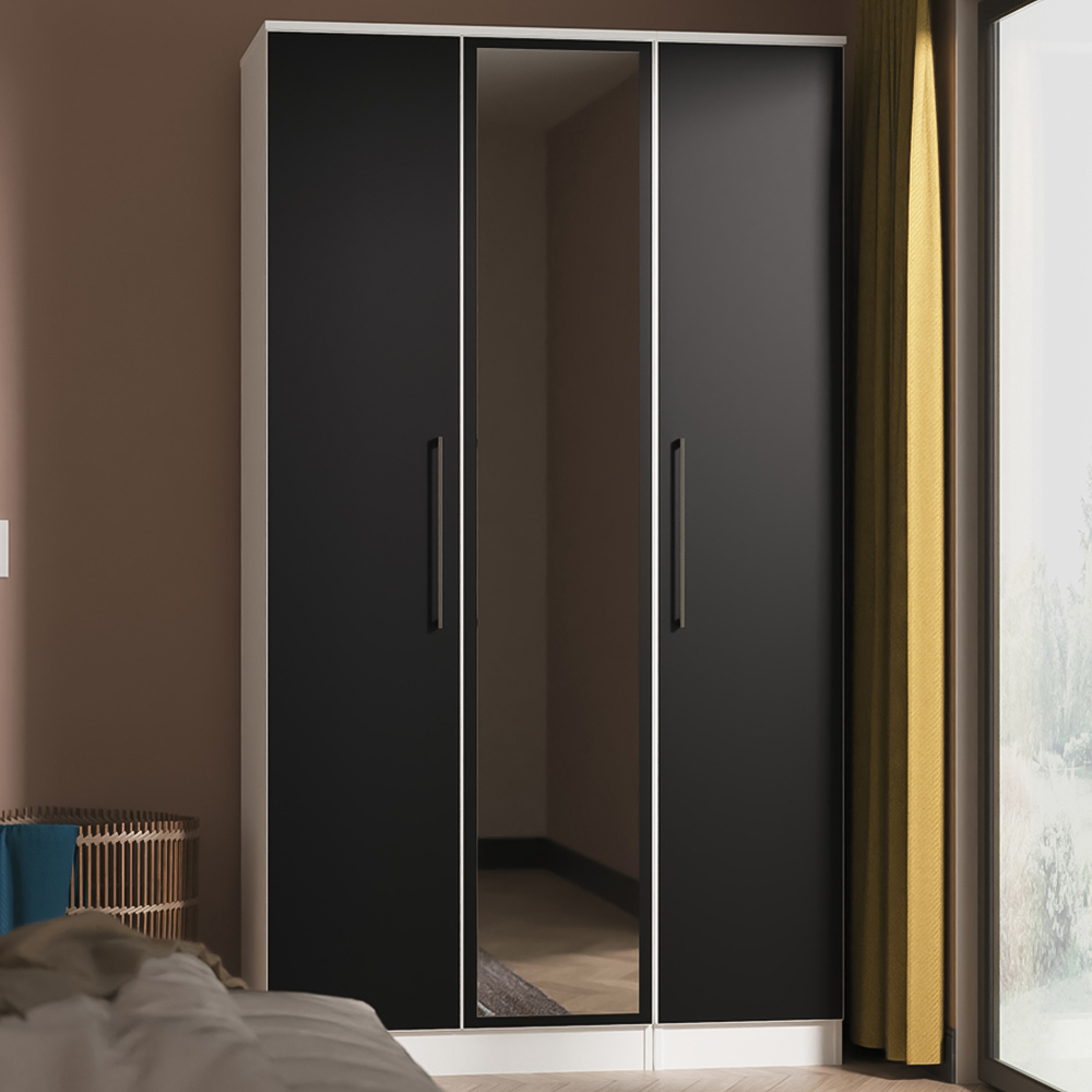 Crowndale Worcester 3 Door Matt Black and White Mirrored Wardrobe Ready Assembled Image 1
