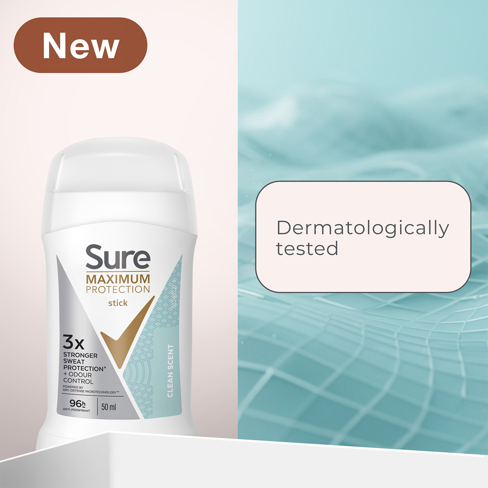 Sure Men Maximum Protection Clean Scent Anti-Perspirant Cream Stick 50ml 6 Pack Image 3