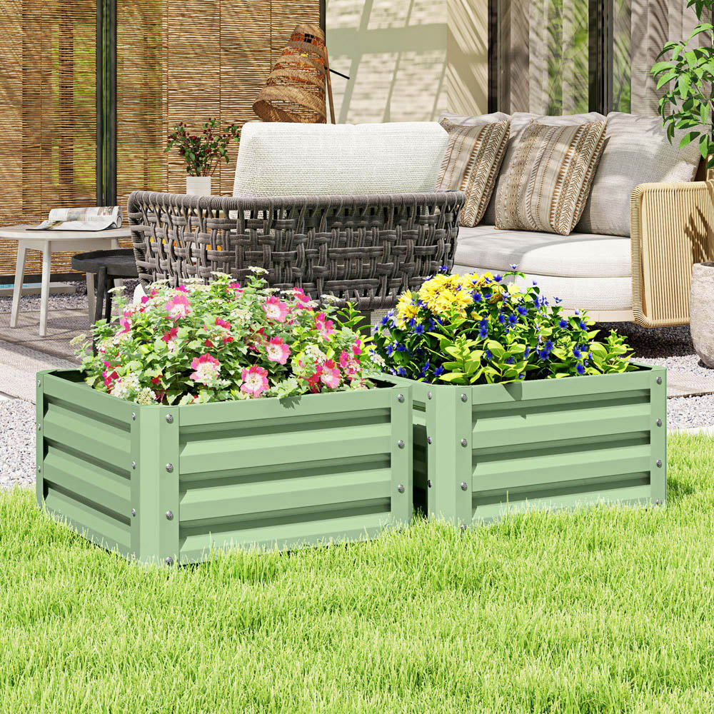 Outsunny Light Green Galvanised Raised Garden Bed 2 Pack 60 x 60cm | Wilko