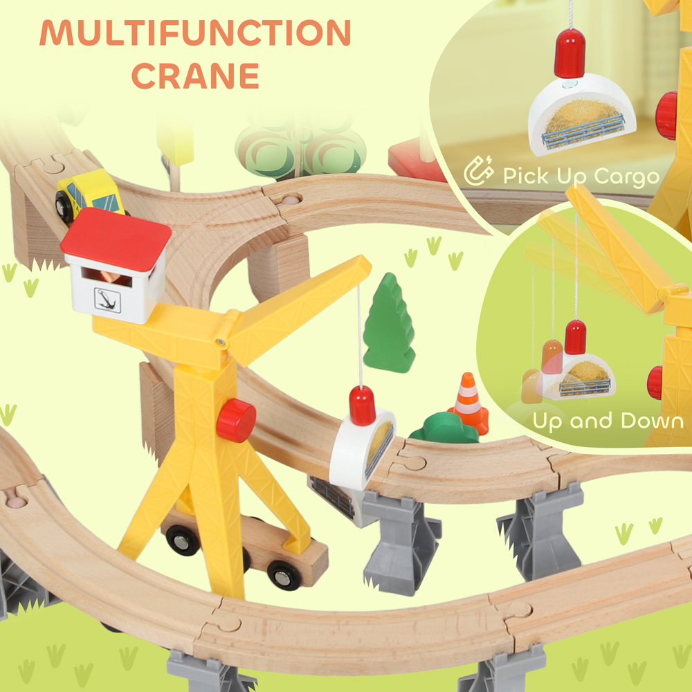 Tommy Toys AIYAPLAY 133 Piece Wooden Toy Train Set with Crane Image 3
