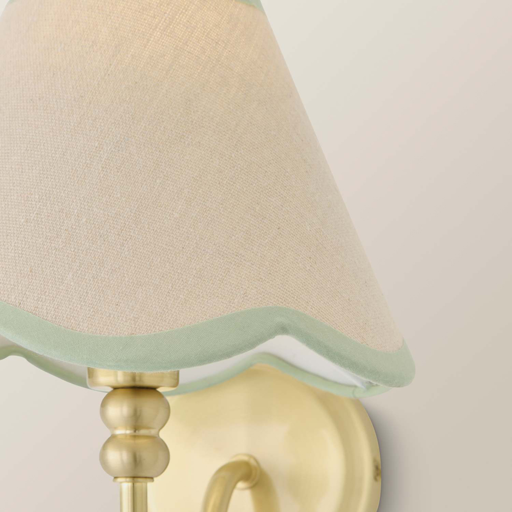 ValueLights Binky Green Trim Scallop Shade Gold Rechargeable Wall Light with Bulb 2 Pack Image 3