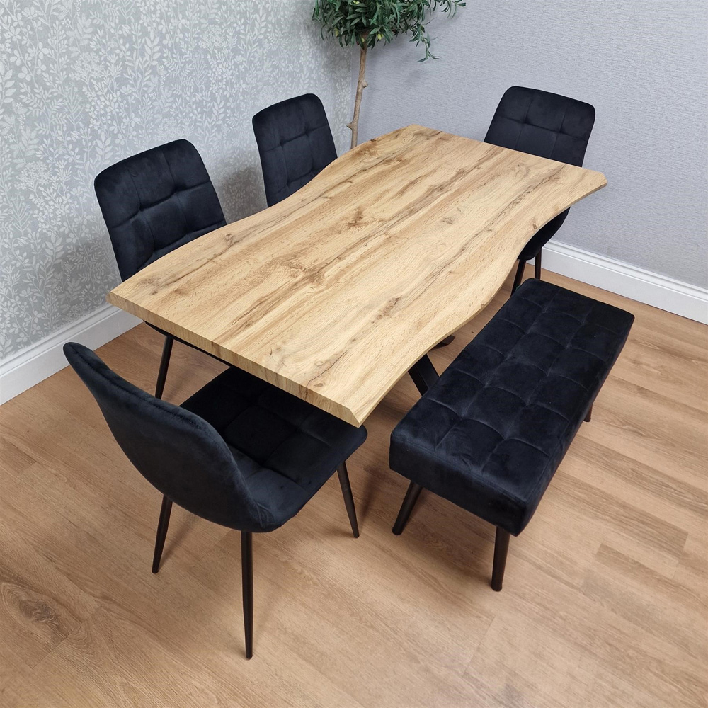 Portland 5 Seater Velvet Wooden Dining Set with Bench Brown and Black Image 7